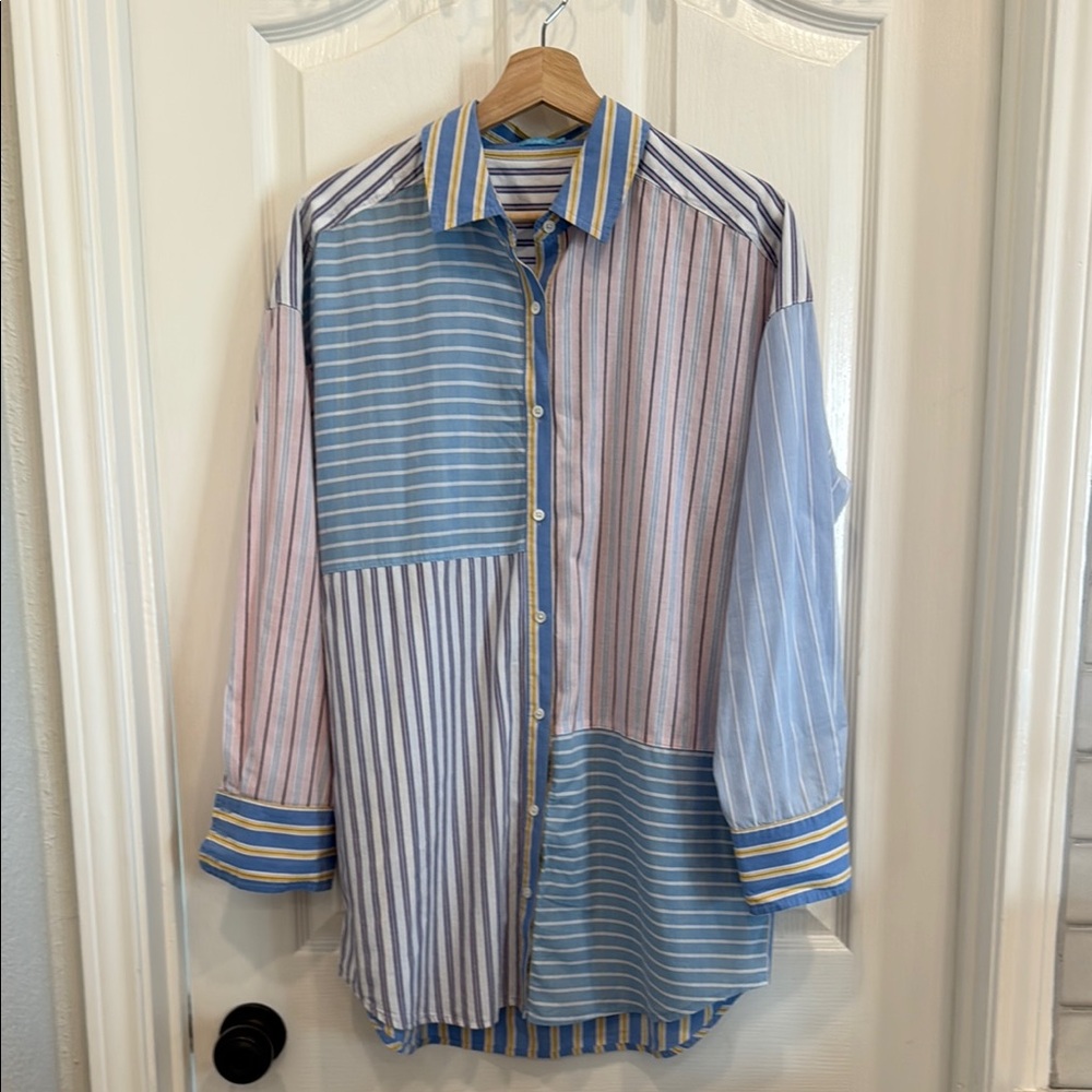 J. Mclaughlin Patchwork Multi Stripe Button Down … - image 2